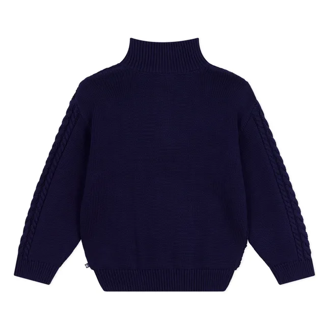Pull Maille Torsadée Coton Bio | Bleu marine