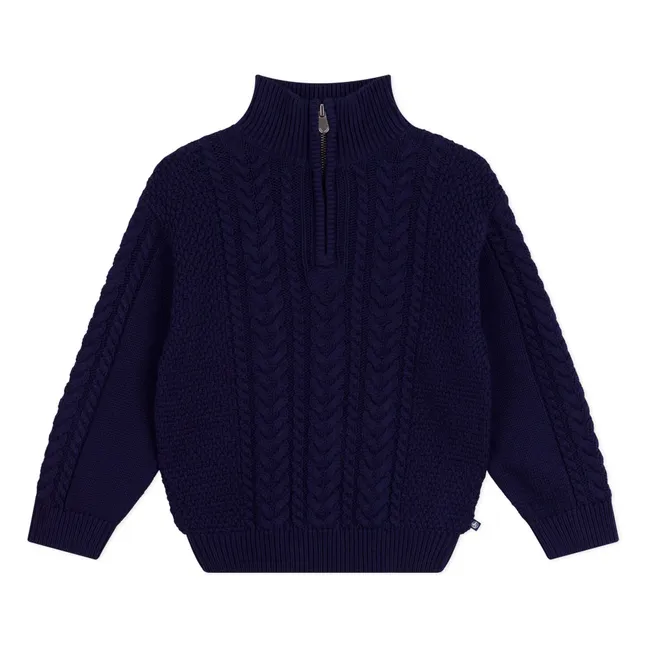Pull Maille Torsadée Coton Bio | Bleu marine