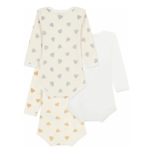Lot 3 Bodies Cœurs Pailletés Coton Bio | Ecru