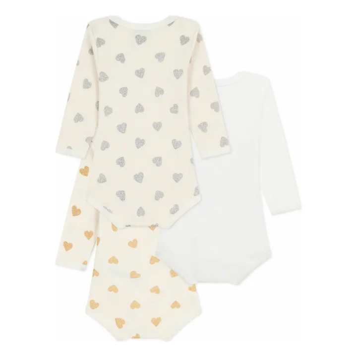 Lot 3 Bodies Cœurs Pailletés Coton Bio | Ecru- Image produit n°1