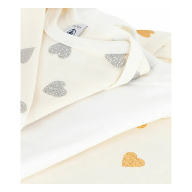 Lot 3 Bodies Cœurs Pailletés Coton Bio | Ecru