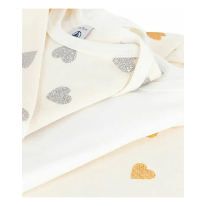 Lot 3 Bodies Cœurs Pailletés Coton Bio | Ecru- Image produit n°2