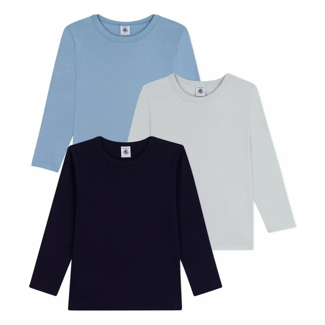 Lot 3 T-shirts Unis Coton Bio | Bleu