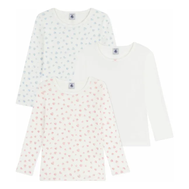 Lot 3 T-shirts Cœurs Coton Bio | Blanc