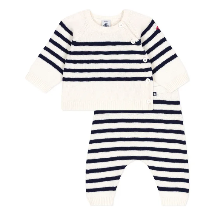 Ensemble Pull et Pantalon Marinière Laine | Ecru- Image produit n°1