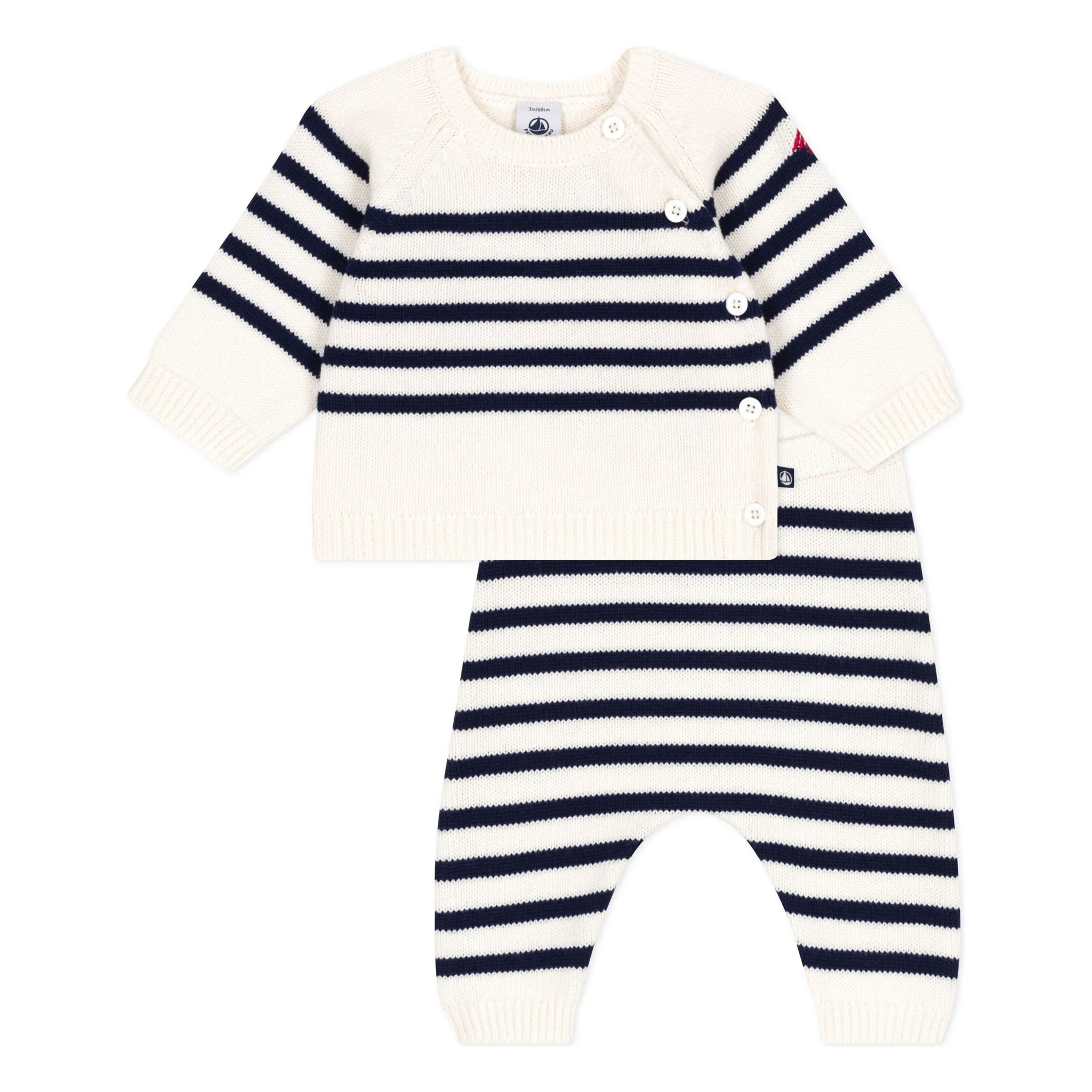 Petit Bateau Ecru Wool Sailor Sweater And Pants Set