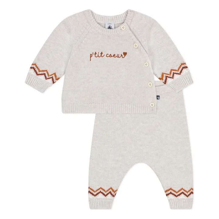 Conjunto de jersey y pantalón de lana P'tit Cœur | Beige chiné- Imagen del producto n°2