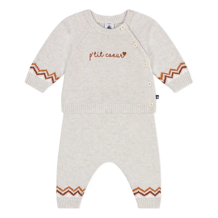 Conjunto de jersey y pantalón de lana P'tit Cœur | Beige chiné- Imagen del producto n°0