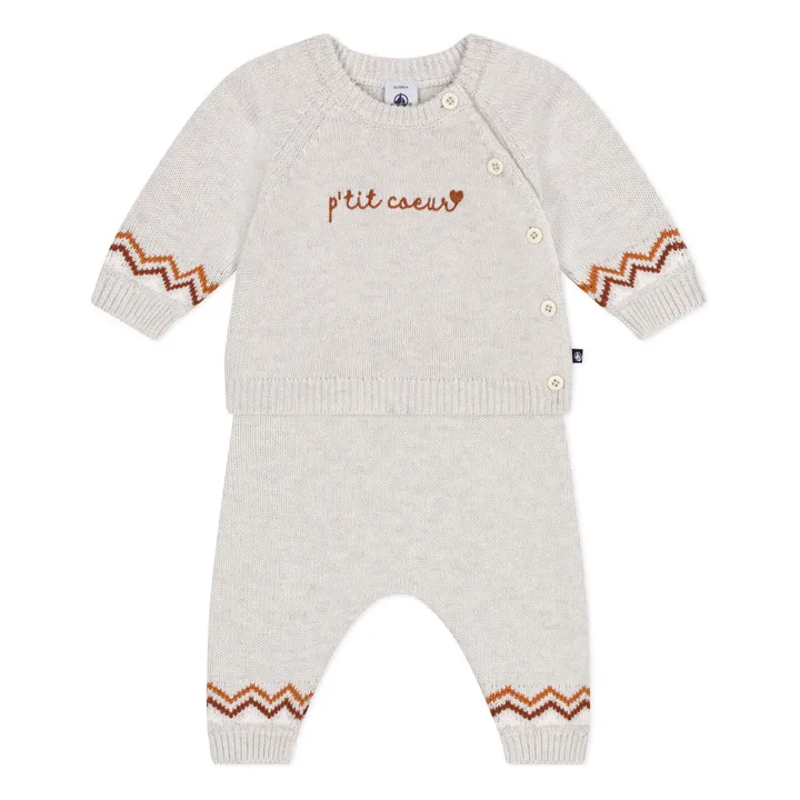 Ensemble Pull et Pantalon P'tit Cœur Laine | Beige chiné- Image produit n°0