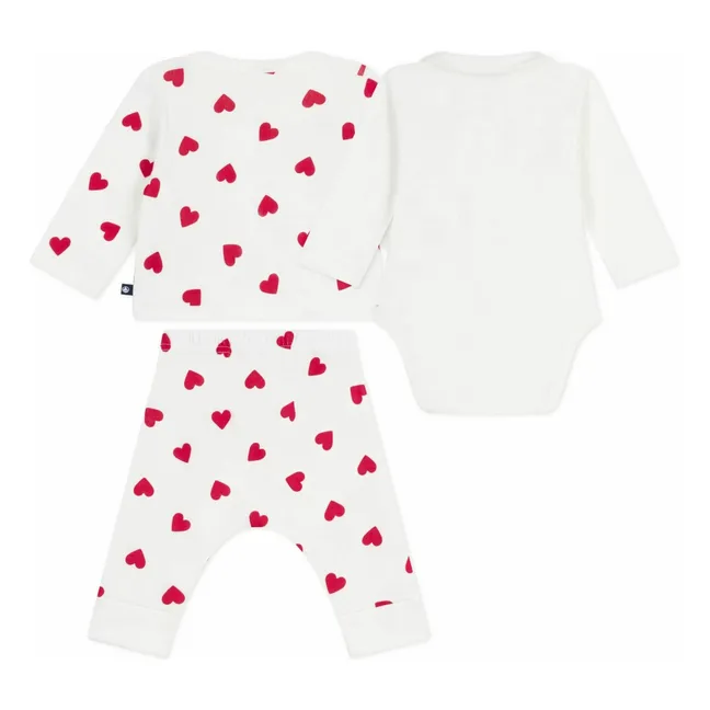 Ensemble Body et Pyjama 2 Pièces Cœurs Coton Bio | Blanc