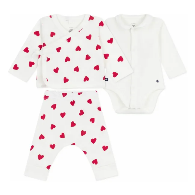 2 Stück Body und Pyjama Set Bio-Baumwolle Herzen | Weiß