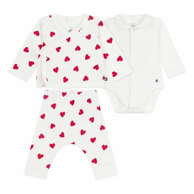 Conjunto de pijama y body de 2 piezas Corazones de algodón ecológico | Blanco