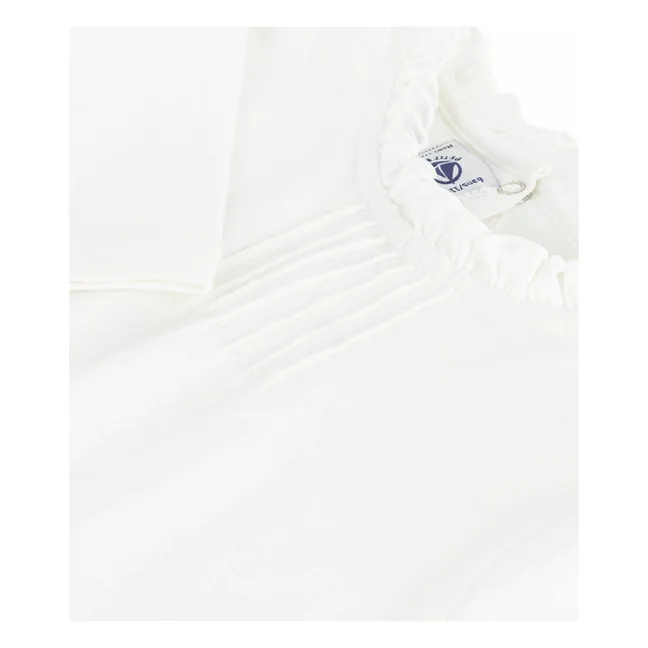 T-shirt Uni Col Volants Coton Bio | Blanc