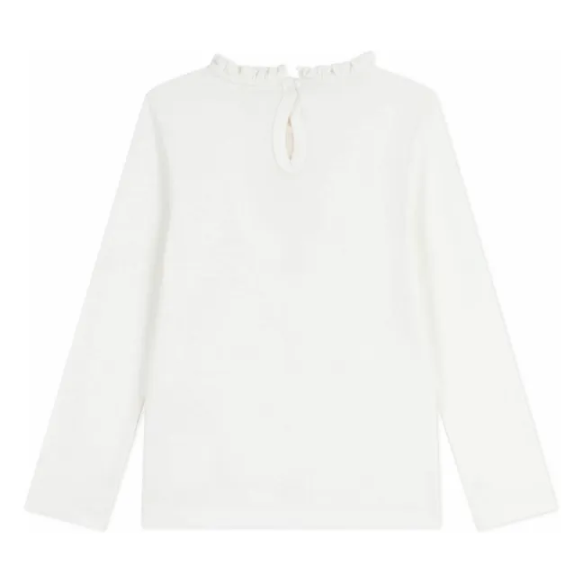 T-shirt Uni Col Volants Coton Bio | Blanc