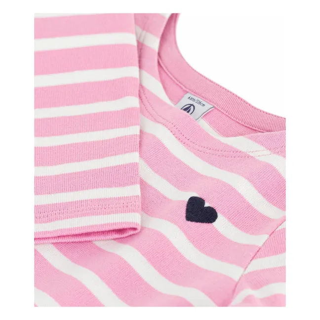 Robe Rayée Jersey Coton Bio | Rose bonbon