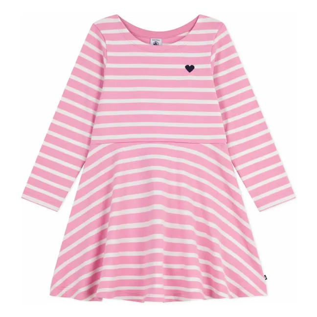 Robe Rayée Jersey Coton Bio | Rose bonbon