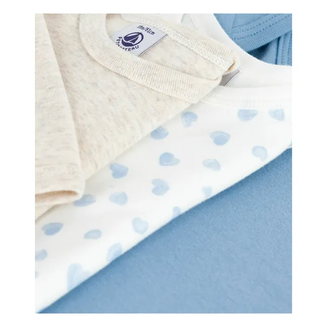 Lot 3 Bodies Cœurs Coton Bio | Bleu