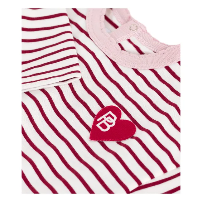 T-shirt Rayé Logo Cœur Coton Bio | Bordeaux