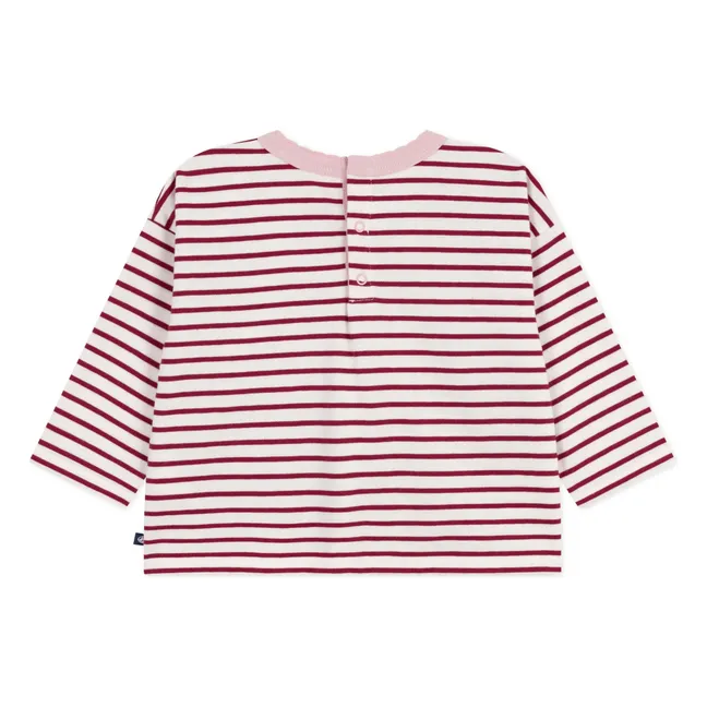 T-shirt Rayé Logo Cœur Coton Bio | Bordeaux