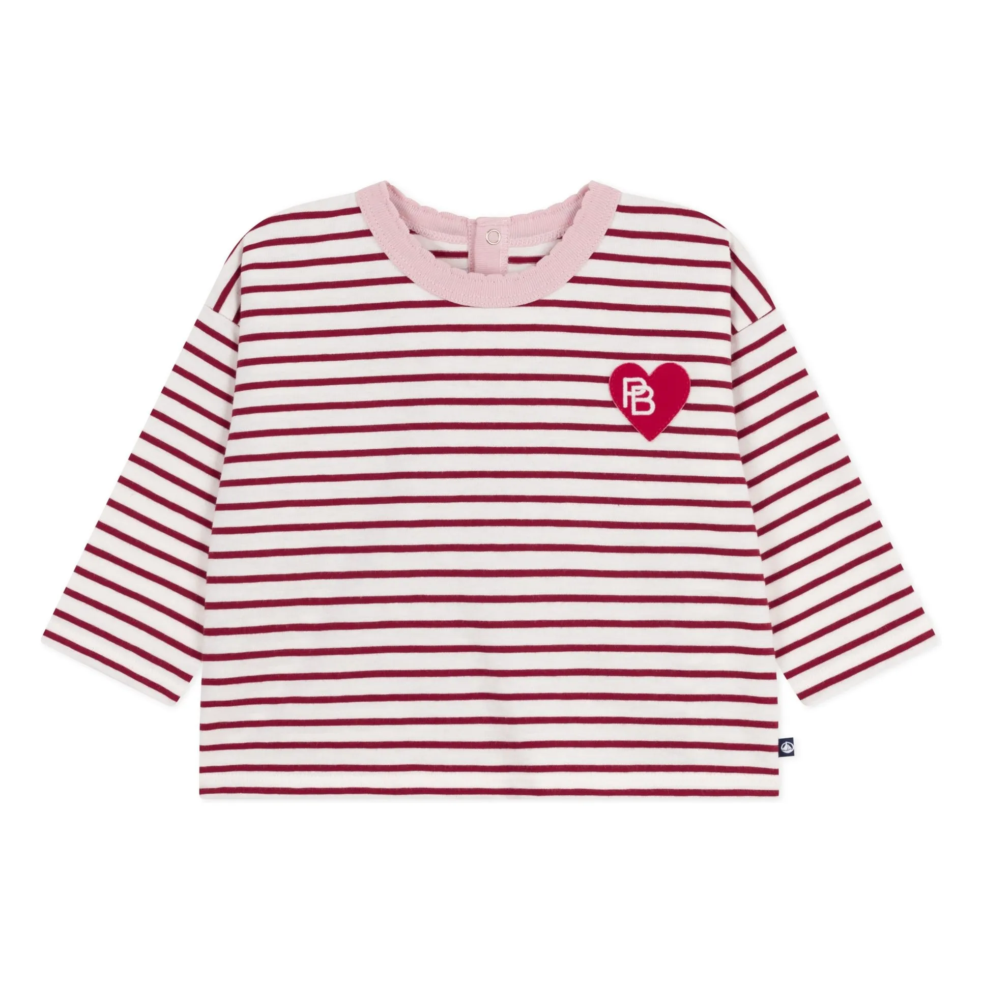 Petit Bateau Burgundy Striped T-Shirt Heart Logo Organic Cotton