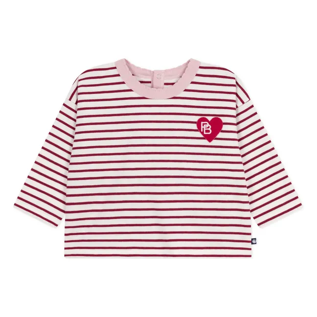T-shirt Rayé Logo Cœur Coton Bio | Bordeaux