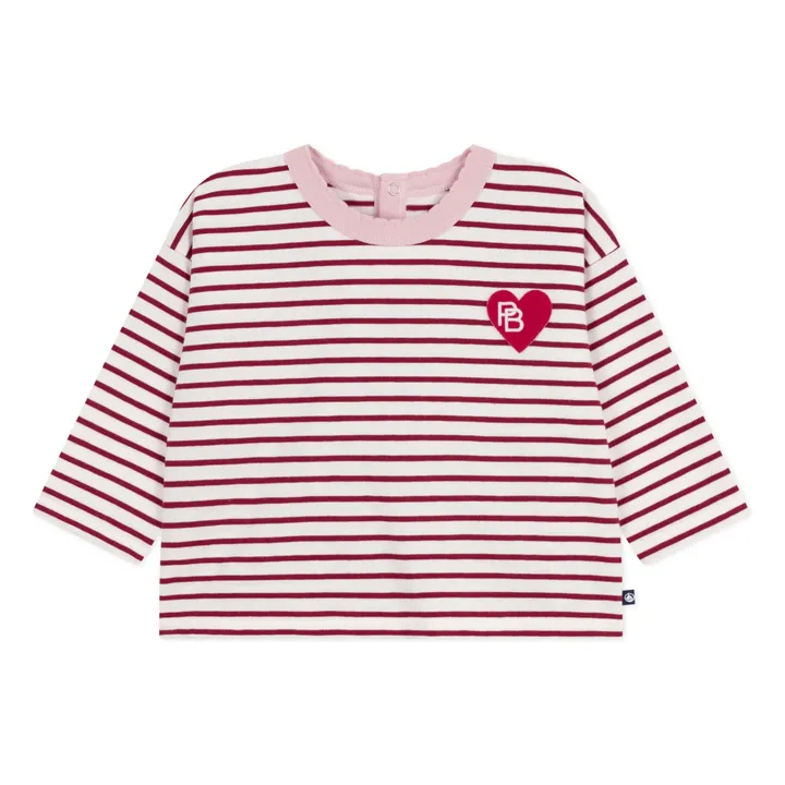 Camiseta de rayas Logo Corazón Algodón orgánico | Burdeos- Imagen del producto n°0