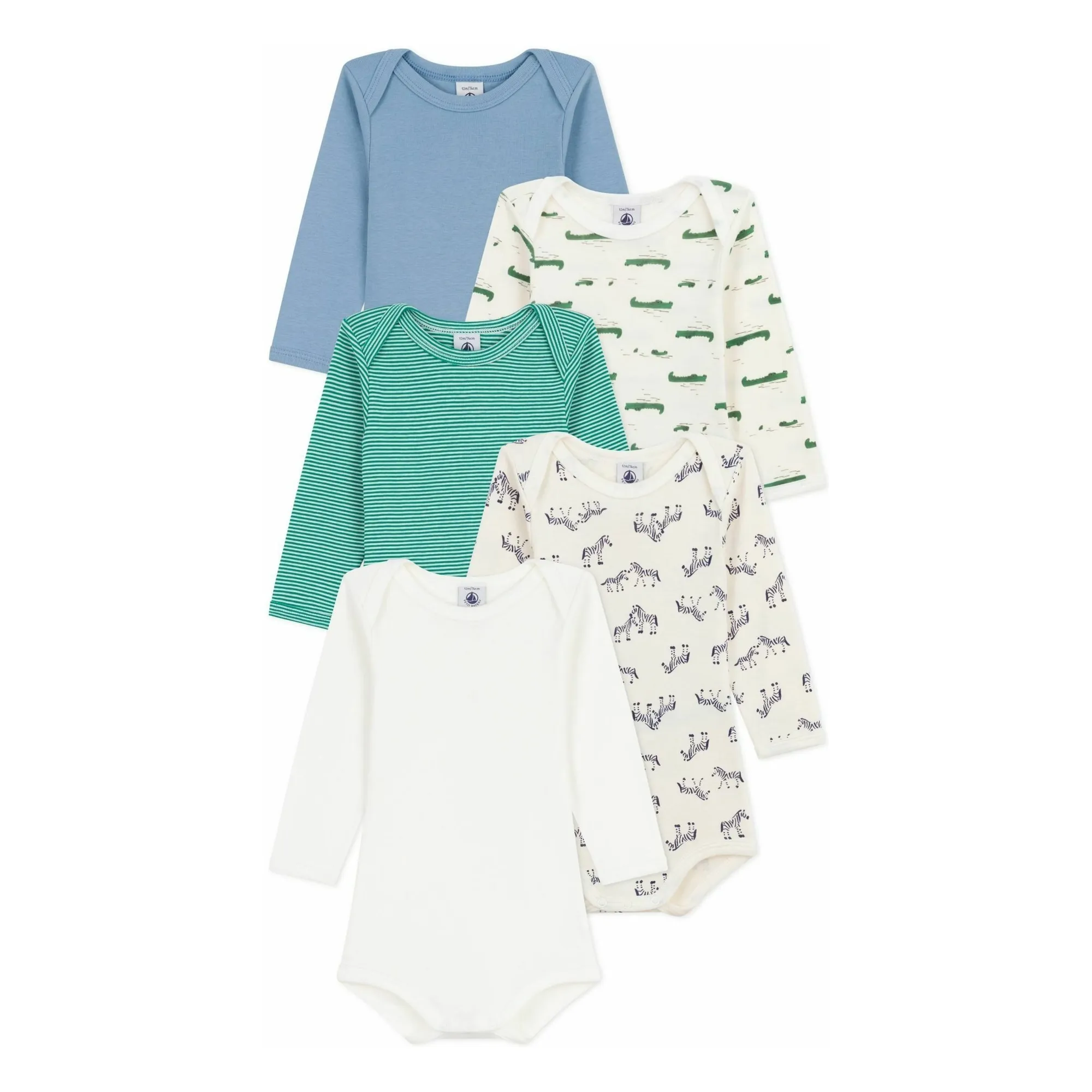 Petit Bateau Ecru 5 Bodies Crocodiles Organic Cotton