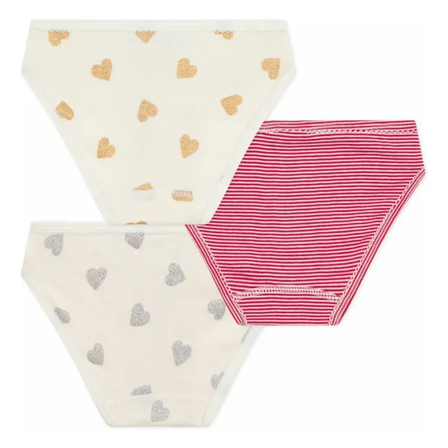 3er Set Glitter Hearts Höschen | Seidenfarben