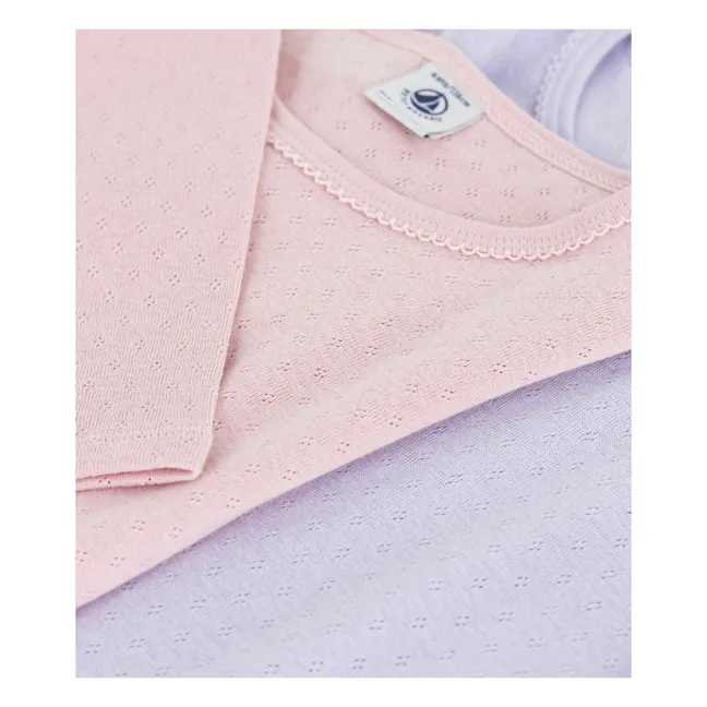 2er-Set Pointelle T-Shirts aus Bio-Baumwolle | Rosa