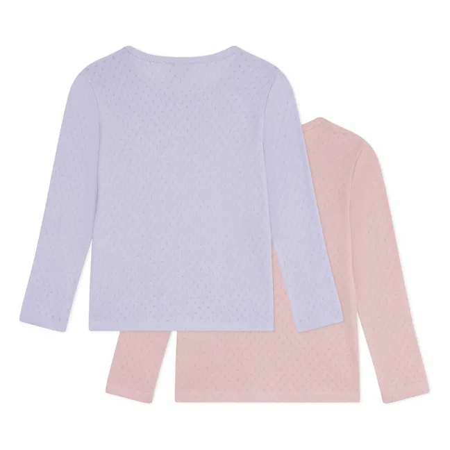 2er-Set Pointelle T-Shirts aus Bio-Baumwolle | Rosa