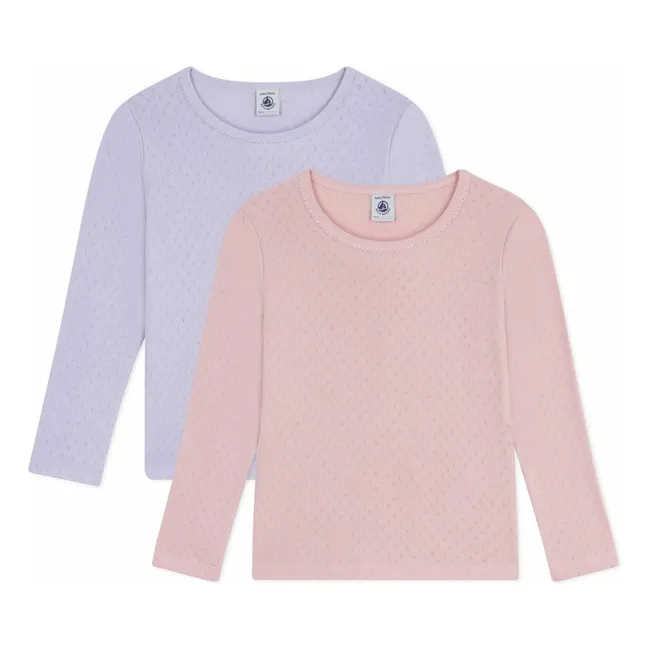 2er-Set Pointelle T-Shirts aus Bio-Baumwolle | Rosa