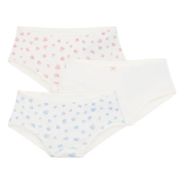 Lot 3 Shorties Cœurs Coton Bio | Blanc