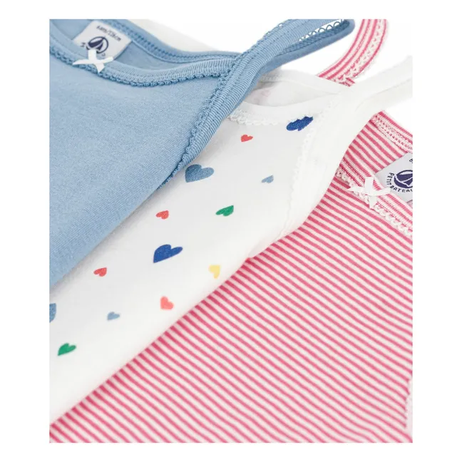Set of 3 Organic Cotton Heart Tank Tops | Pink