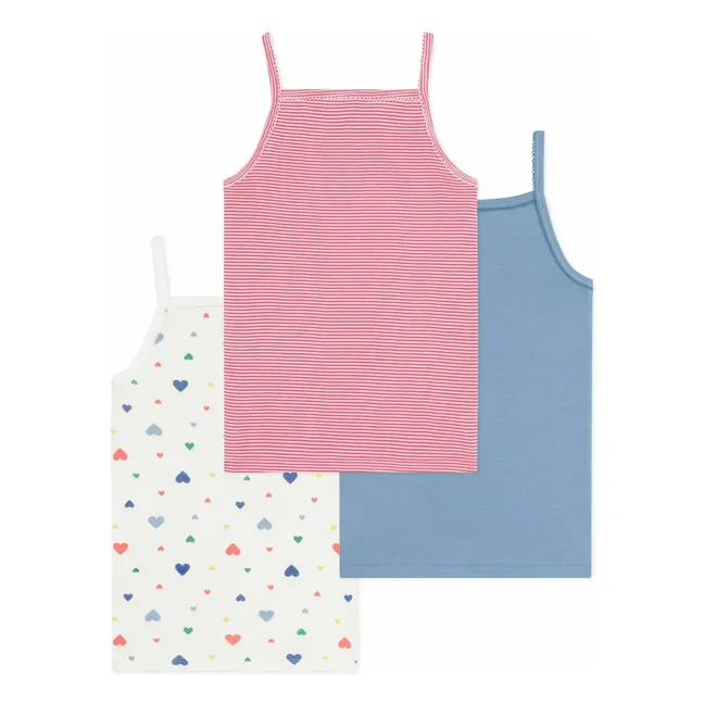 Set of 3 Organic Cotton Heart Tank Tops | Pink