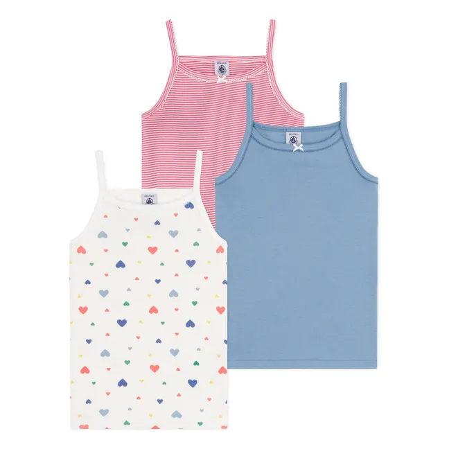 Set of 3 Organic Cotton Heart Tank Tops | Pink