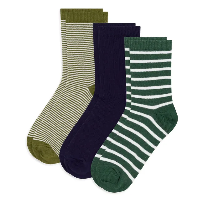 Lot de 3 Paires de Chaussettes Rayées | Vert