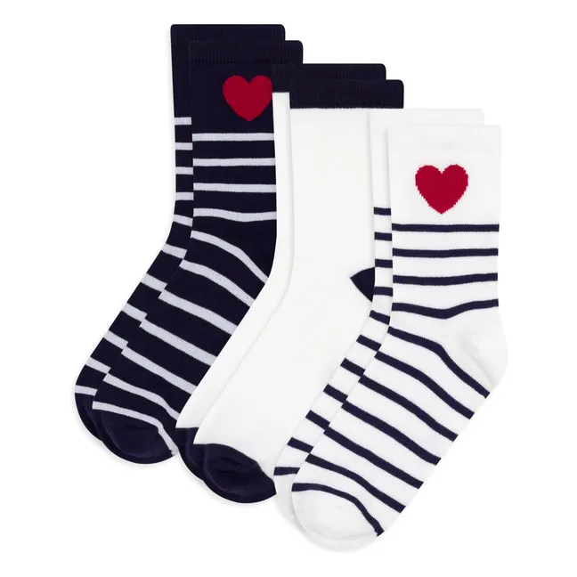 3 Paar gestreifte Socken | Weiß