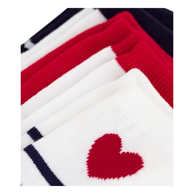 Lot de 5 Paires de Chaussettes Rayées Cœurs | Bleu marine