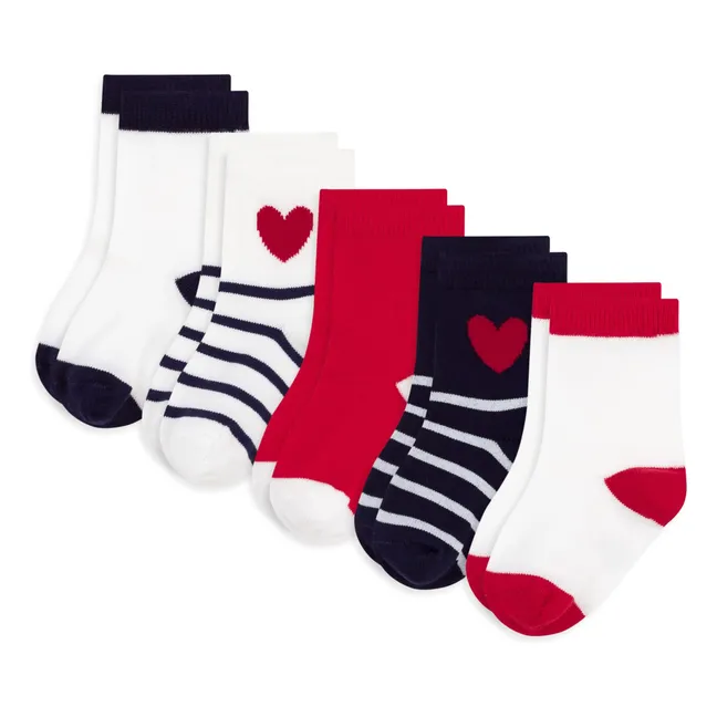 5 Paar Socken mit gestreiften Herzen | Navy