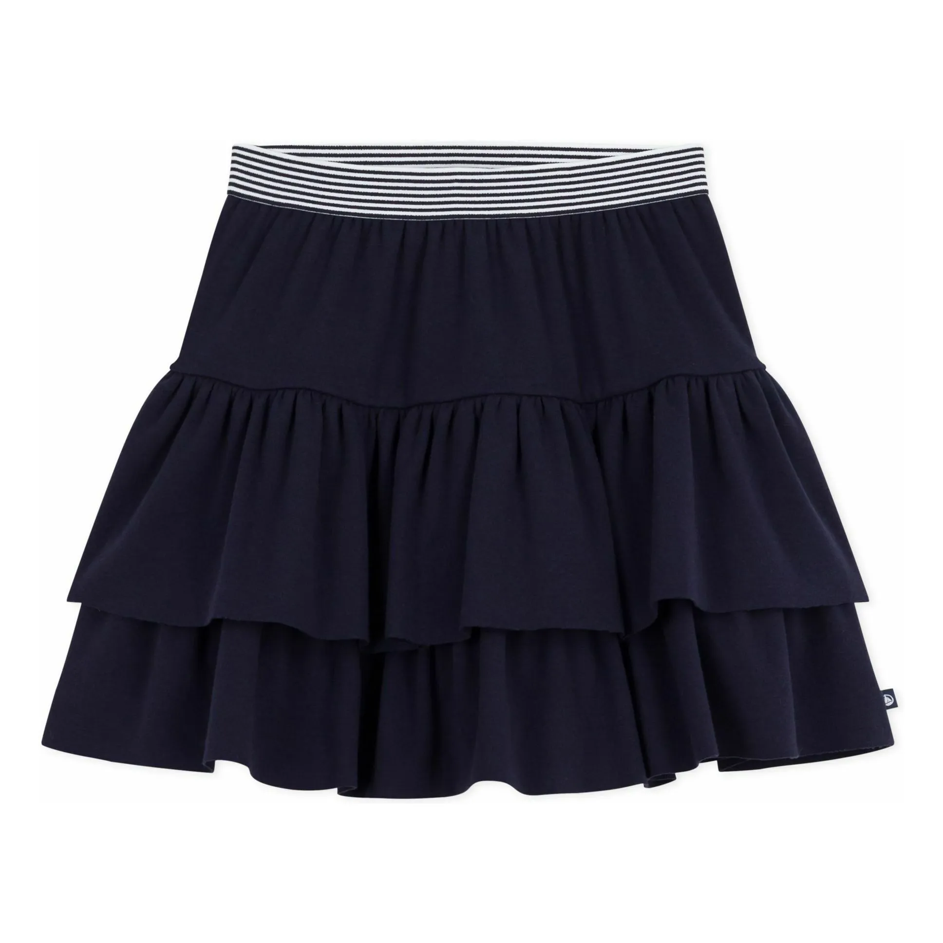 Petit Bateau Girls Navy Blue Organic Cotton Ruffled Skirt