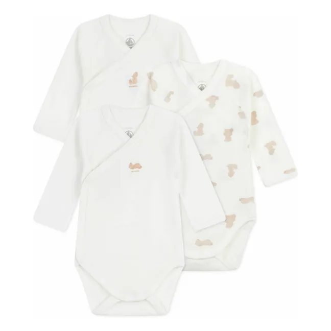 Set of 3 Organic Cotton Teddy Bodies | White