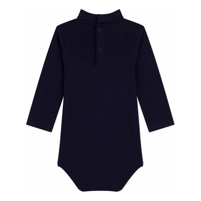 Body Col Roulé Uni Coton Bio | Bleu nuit