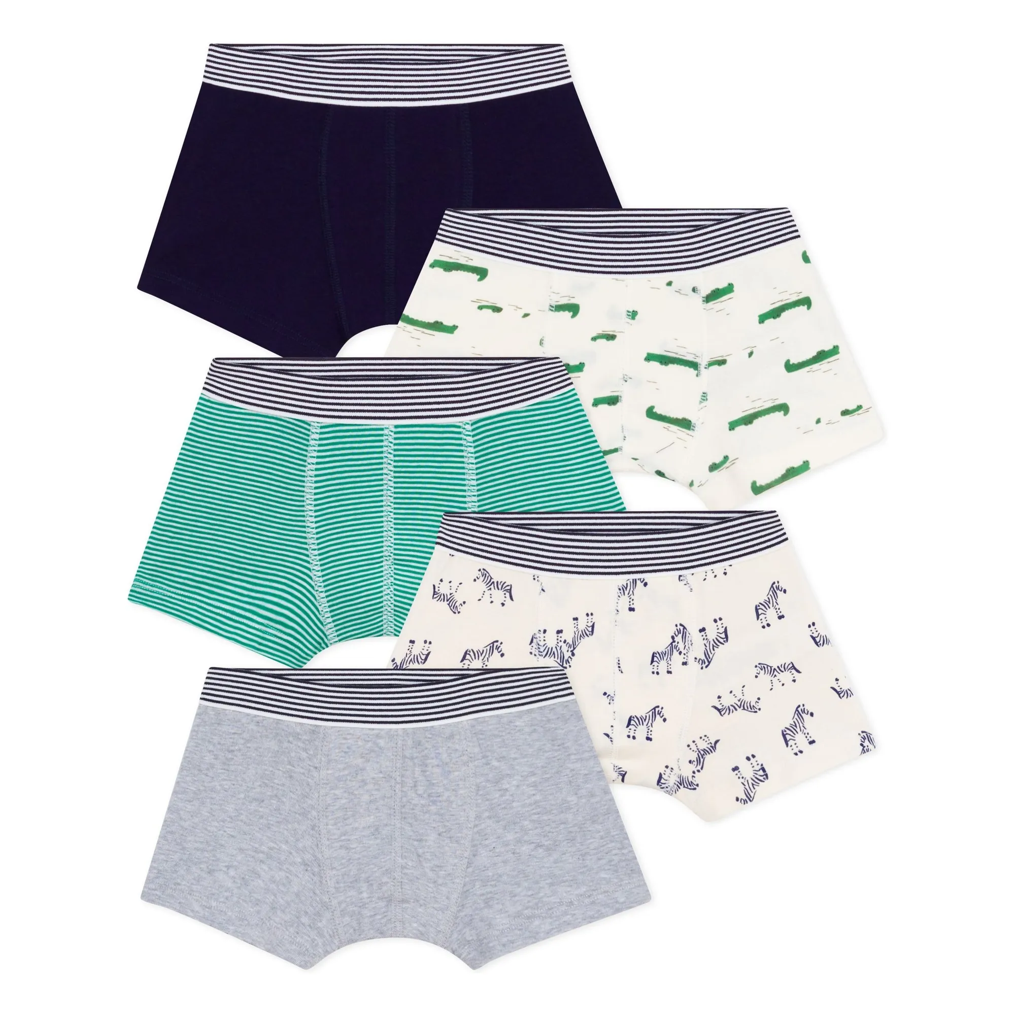 Petit Bateau Grey Set Of 5 Crocodile Boxer Briefs