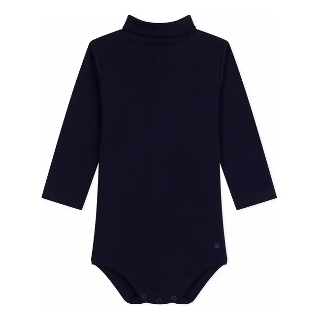 Body Col Roulé Uni Coton Bio | Bleu nuit