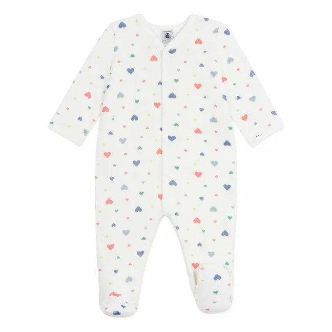 Pyjama Dors Bien Avec Pieds Cœurs Coton Bio | Blanc
