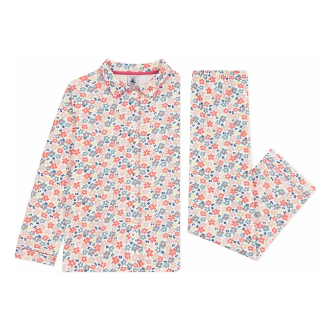 Pyjama Chemise et Pantalon Fleuris Coton Bio | Blanc