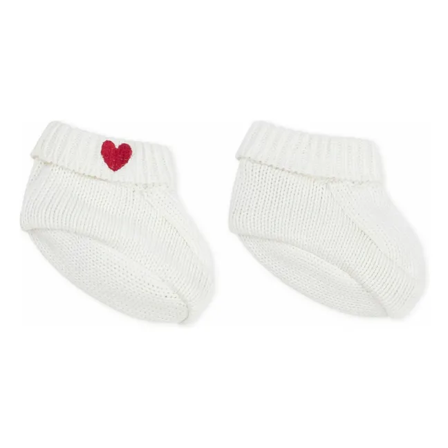 Chaussons Maille Cœur Coton Bio | Blanc