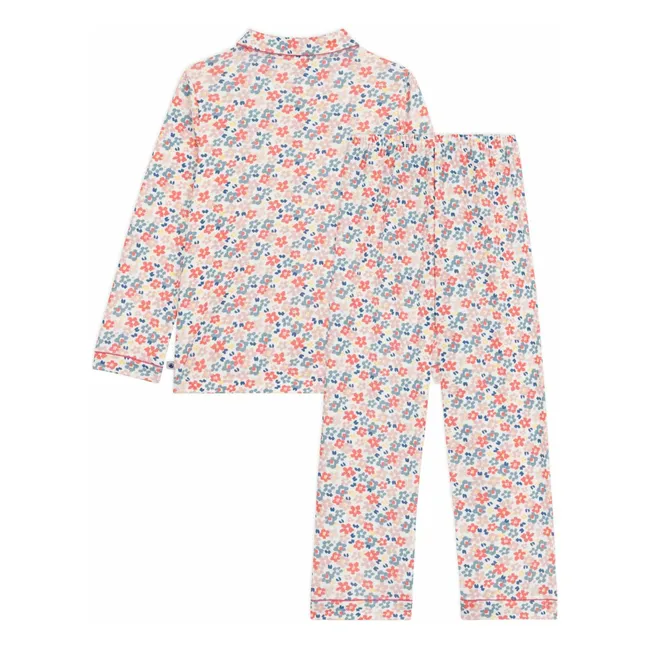 Pyjama Chemise et Pantalon Fleuris Coton Bio | Blanc