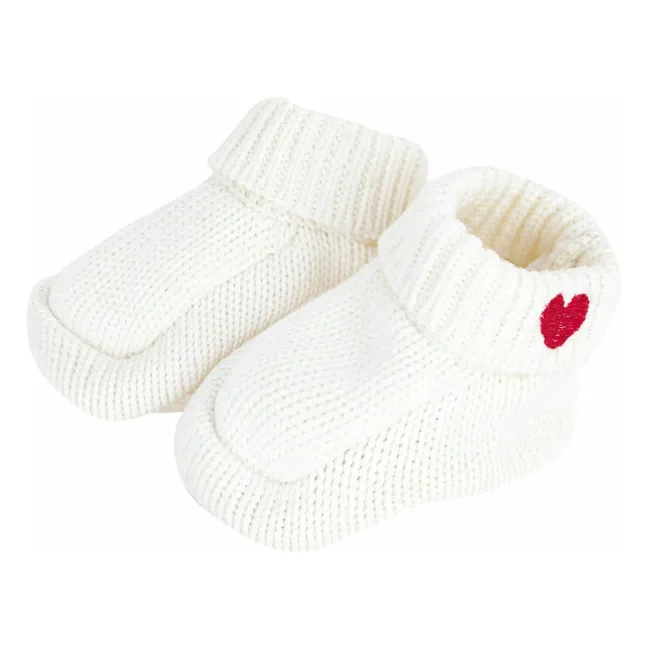 Chaussons Maille Cœur Coton Bio | Blanc