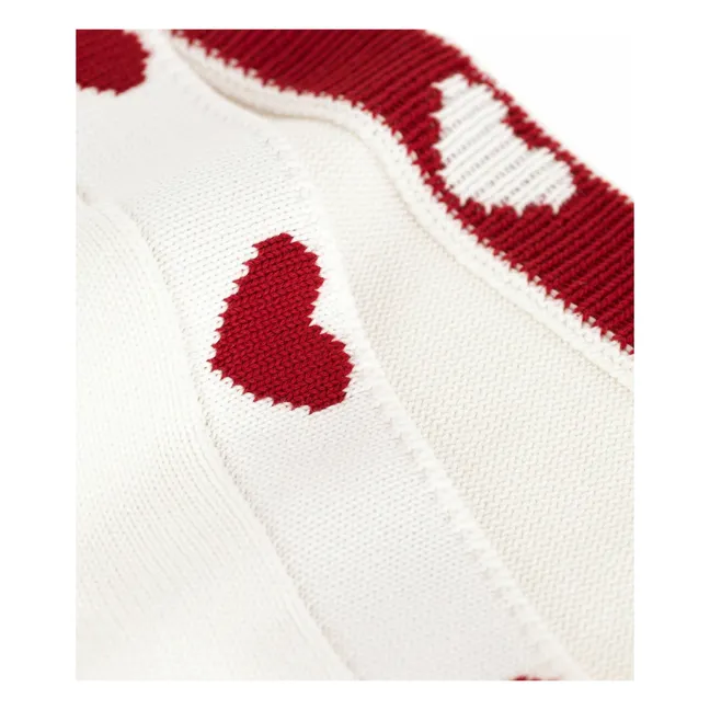 Couverture Maille Cœurs Coton Bio | Ecru